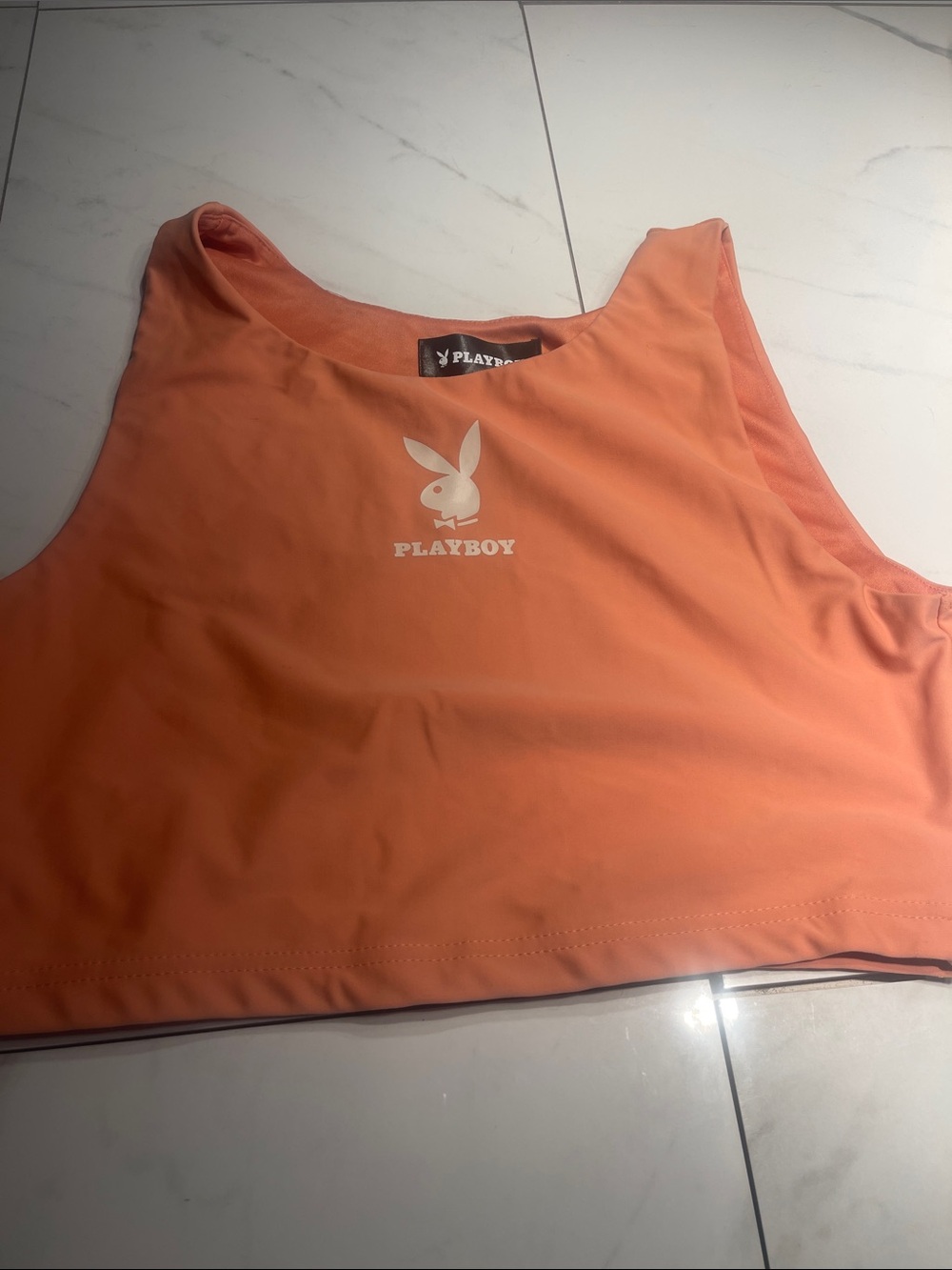 PLAYBOY Coral-Orange Crop Tank Top with Logo